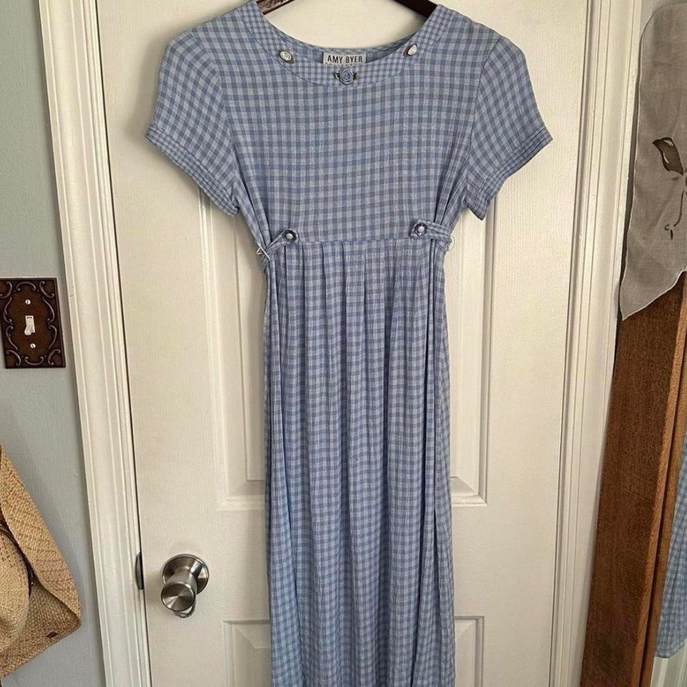 Amy Byer Women’s Light Blue Checkered Midi Dress